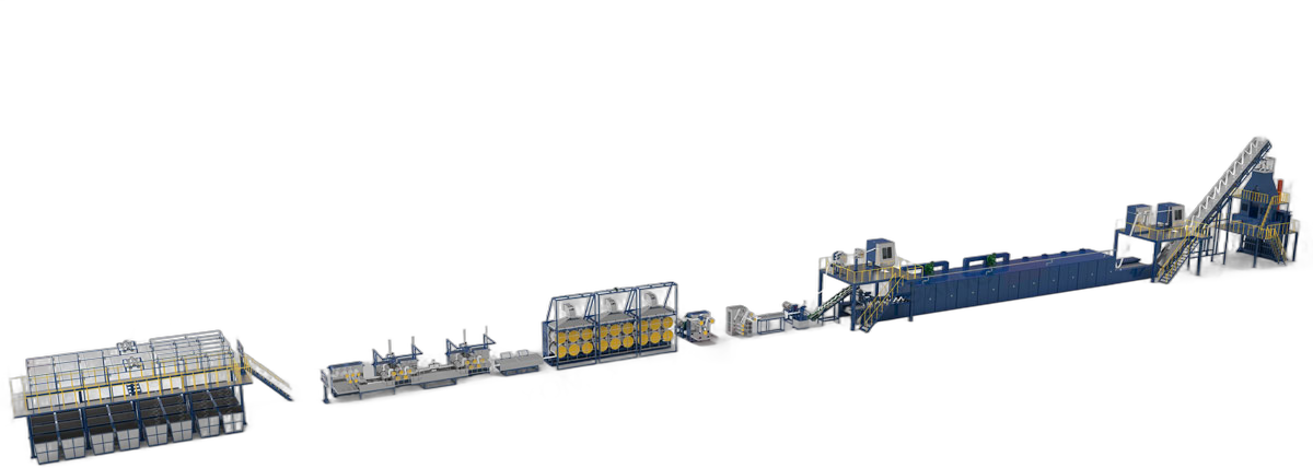 PET high-tenacity low-elongation (HT/LE) fibre production line